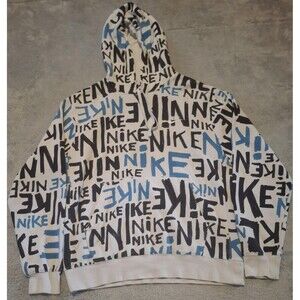 Nike Pull Over Hoodie Sweater All Over Print DA0061-435 Mens Medium Black Tag